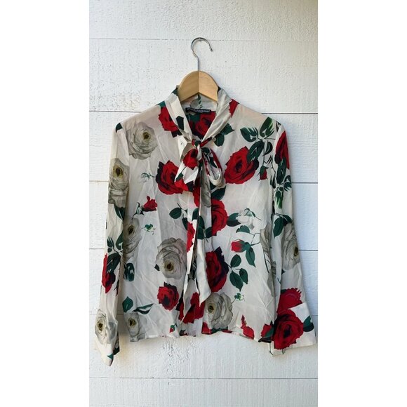 Dolce & Gabbana Tops - Dolce & Gabbana Rose Printed Blouse Top Buttondown S